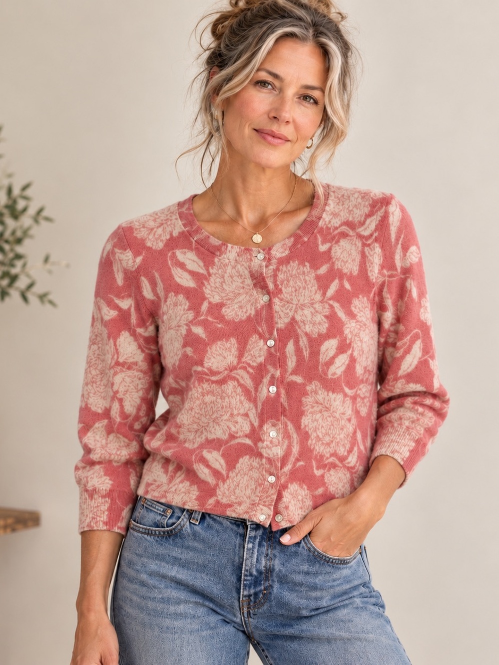 Talbots 100% Cashmere Floral Cardigan